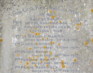 Names on Ashmore War Memorial